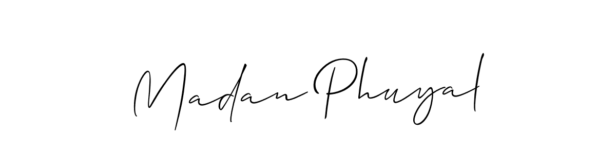 The best way (Allison_Script) to make a short signature is to pick only two or three words in your name. The name Madan Phuyal include a total of six letters. For converting this name. Madan Phuyal signature style 2 images and pictures png