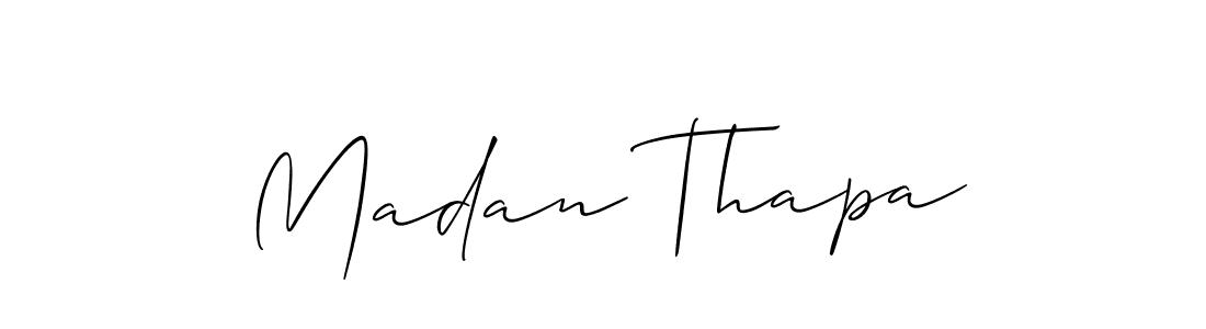 The best way (Allison_Script) to make a short signature is to pick only two or three words in your name. The name Madan Thapa include a total of six letters. For converting this name. Madan Thapa signature style 2 images and pictures png