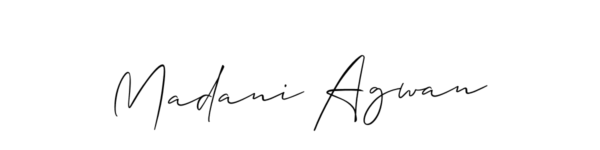 The best way (Allison_Script) to make a short signature is to pick only two or three words in your name. The name Madani Agwan include a total of six letters. For converting this name. Madani Agwan signature style 2 images and pictures png