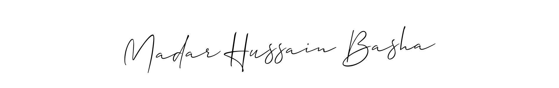 How to Draw Madar Hussain Basha signature style? Allison_Script is a latest design signature styles for name Madar Hussain Basha. Madar Hussain Basha signature style 2 images and pictures png
