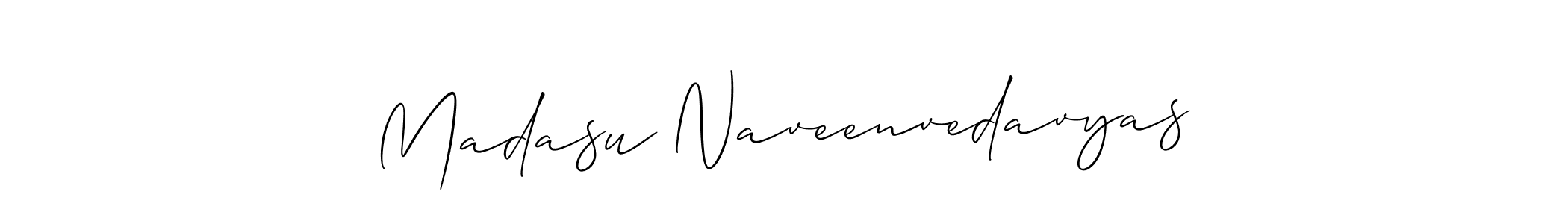 Allison_Script is a professional signature style that is perfect for those who want to add a touch of class to their signature. It is also a great choice for those who want to make their signature more unique. Get Madasu Naveenvedavyas name to fancy signature for free. Madasu Naveenvedavyas signature style 2 images and pictures png