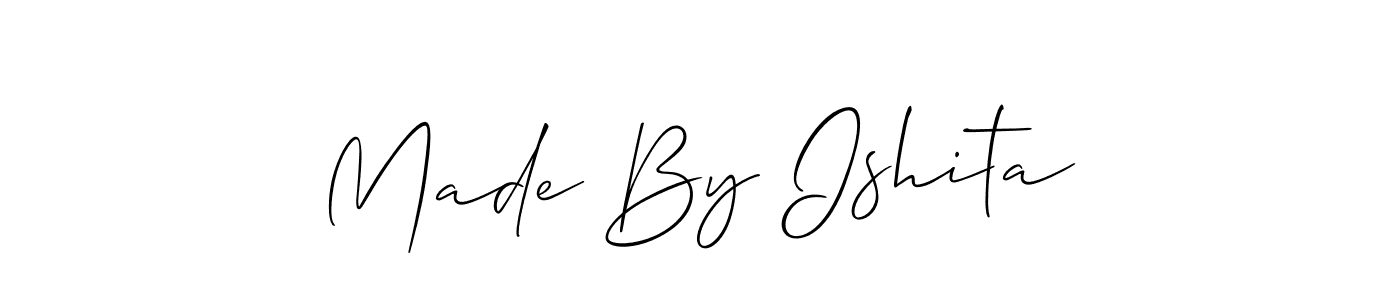 The best way (Allison_Script) to make a short signature is to pick only two or three words in your name. The name Made By Ishita include a total of six letters. For converting this name. Made By Ishita signature style 2 images and pictures png