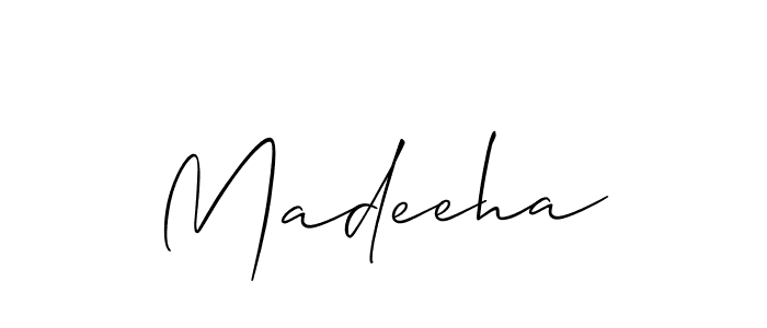 How to make Madeeha signature? Allison_Script is a professional autograph style. Create handwritten signature for Madeeha name. Madeeha signature style 2 images and pictures png