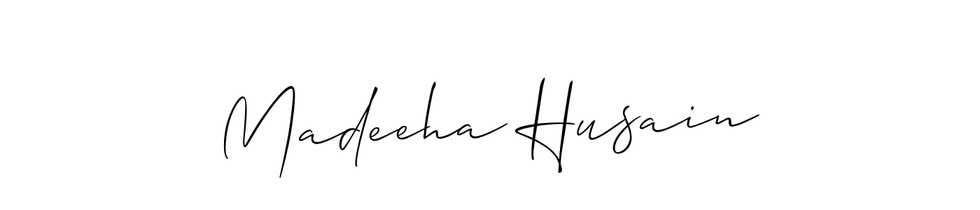 You should practise on your own different ways (Allison_Script) to write your name (Madeeha Husain) in signature. don't let someone else do it for you. Madeeha Husain signature style 2 images and pictures png