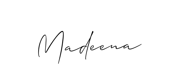 Use a signature maker to create a handwritten signature online. With this signature software, you can design (Allison_Script) your own signature for name Madeena. Madeena signature style 2 images and pictures png