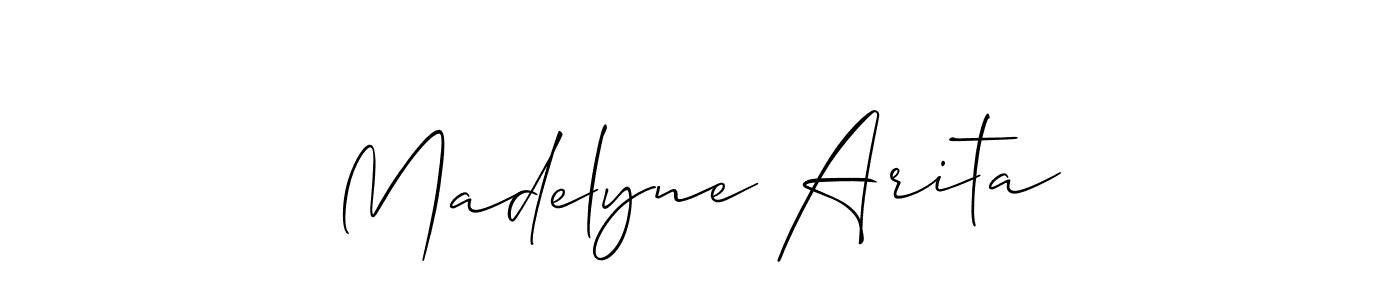 Also You can easily find your signature by using the search form. We will create Madelyne Arita name handwritten signature images for you free of cost using Allison_Script sign style. Madelyne Arita signature style 2 images and pictures png