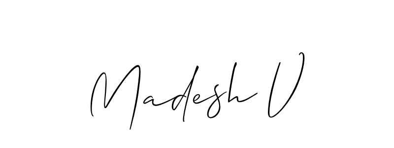 Allison_Script is a professional signature style that is perfect for those who want to add a touch of class to their signature. It is also a great choice for those who want to make their signature more unique. Get Madesh V name to fancy signature for free. Madesh V signature style 2 images and pictures png