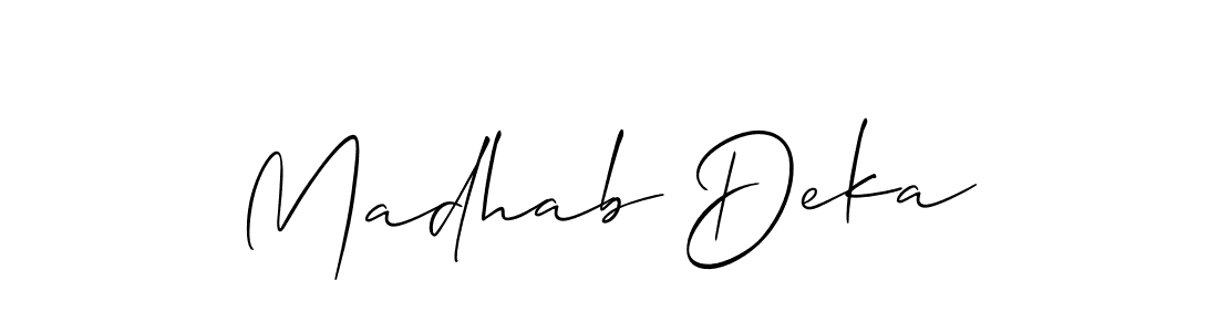 Also You can easily find your signature by using the search form. We will create Madhab Deka name handwritten signature images for you free of cost using Allison_Script sign style. Madhab Deka signature style 2 images and pictures png