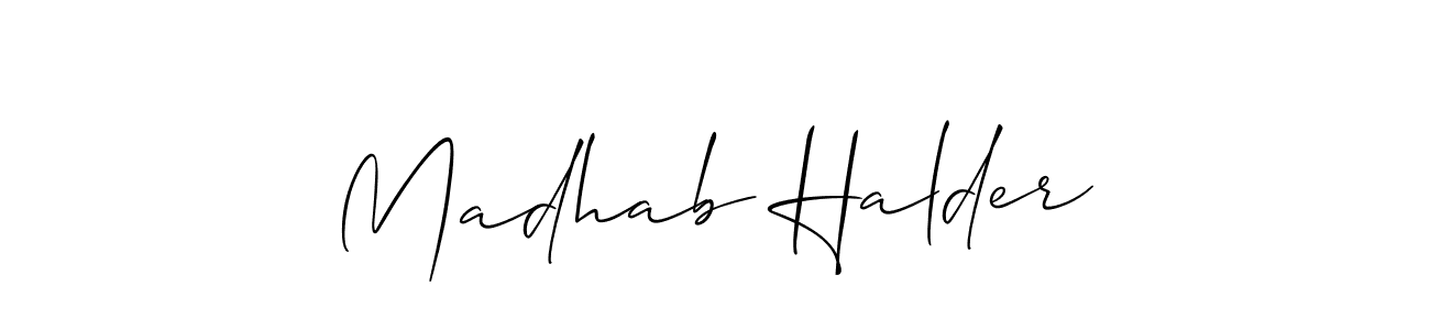 How to make Madhab Halder name signature. Use Allison_Script style for creating short signs online. This is the latest handwritten sign. Madhab Halder signature style 2 images and pictures png