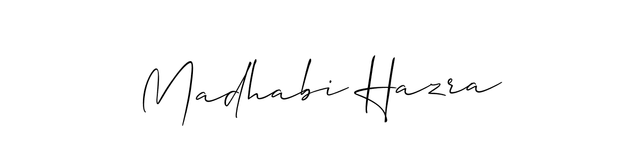 The best way (Allison_Script) to make a short signature is to pick only two or three words in your name. The name Madhabi Hazra include a total of six letters. For converting this name. Madhabi Hazra signature style 2 images and pictures png