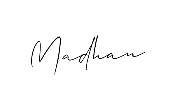 Use a signature maker to create a handwritten signature online. With this signature software, you can design (Allison_Script) your own signature for name Madhan. Madhan signature style 2 images and pictures png