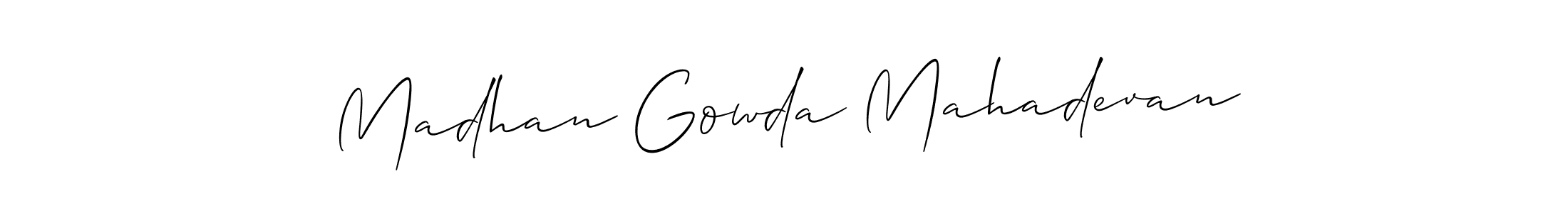 Also You can easily find your signature by using the search form. We will create Madhan Gowda Mahadevan name handwritten signature images for you free of cost using Allison_Script sign style. Madhan Gowda Mahadevan signature style 2 images and pictures png