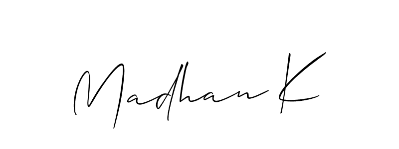 It looks lik you need a new signature style for name Madhan K. Design unique handwritten (Allison_Script) signature with our free signature maker in just a few clicks. Madhan K signature style 2 images and pictures png