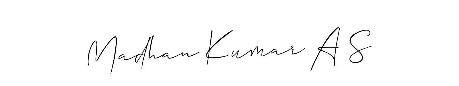 You should practise on your own different ways (Allison_Script) to write your name (Madhan Kumar A S) in signature. don't let someone else do it for you. Madhan Kumar A S signature style 2 images and pictures png