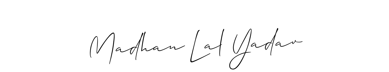 You should practise on your own different ways (Allison_Script) to write your name (Madhan Lal Yadav) in signature. don't let someone else do it for you. Madhan Lal Yadav signature style 2 images and pictures png