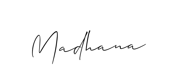 The best way (Allison_Script) to make a short signature is to pick only two or three words in your name. The name Madhana include a total of six letters. For converting this name. Madhana signature style 2 images and pictures png