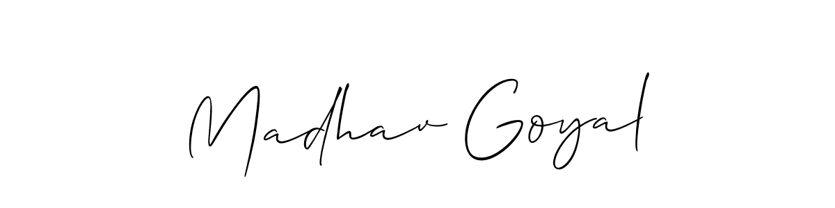 Allison_Script is a professional signature style that is perfect for those who want to add a touch of class to their signature. It is also a great choice for those who want to make their signature more unique. Get Madhav Goyal name to fancy signature for free. Madhav Goyal signature style 2 images and pictures png