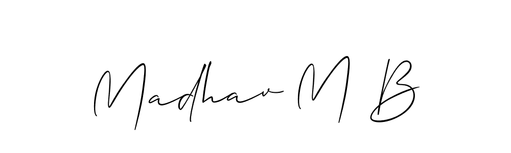 The best way (Allison_Script) to make a short signature is to pick only two or three words in your name. The name Madhav M B include a total of six letters. For converting this name. Madhav M B signature style 2 images and pictures png