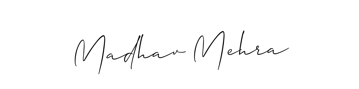 The best way (Allison_Script) to make a short signature is to pick only two or three words in your name. The name Madhav Mehra include a total of six letters. For converting this name. Madhav Mehra signature style 2 images and pictures png