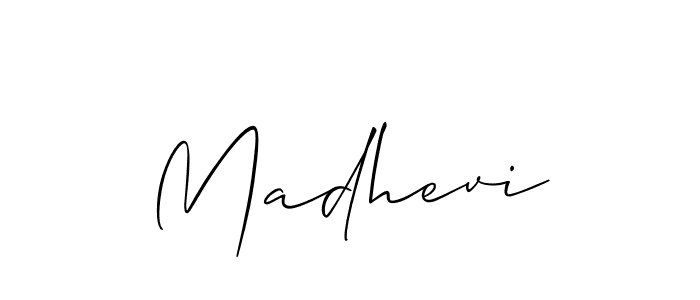 Design your own signature with our free online signature maker. With this signature software, you can create a handwritten (Allison_Script) signature for name Madhevi. Madhevi signature style 2 images and pictures png