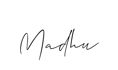 Make a beautiful signature design for name Madhu. With this signature (Allison_Script) style, you can create a handwritten signature for free. Madhu signature style 2 images and pictures png