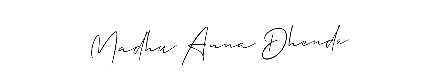 if you are searching for the best signature style for your name Madhu Anna Dhende. so please give up your signature search. here we have designed multiple signature styles  using Allison_Script. Madhu Anna Dhende signature style 2 images and pictures png