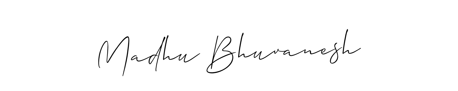 The best way (Allison_Script) to make a short signature is to pick only two or three words in your name. The name Madhu Bhuvanesh include a total of six letters. For converting this name. Madhu Bhuvanesh signature style 2 images and pictures png