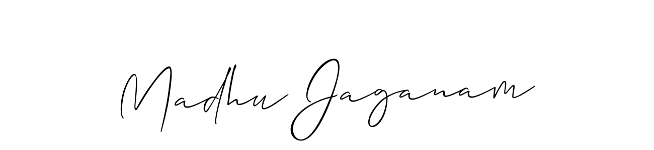 Create a beautiful signature design for name Madhu Jaganam. With this signature (Allison_Script) fonts, you can make a handwritten signature for free. Madhu Jaganam signature style 2 images and pictures png