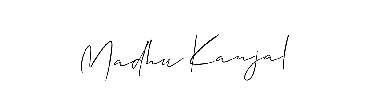 Also You can easily find your signature by using the search form. We will create Madhu Kanjal name handwritten signature images for you free of cost using Allison_Script sign style. Madhu Kanjal signature style 2 images and pictures png