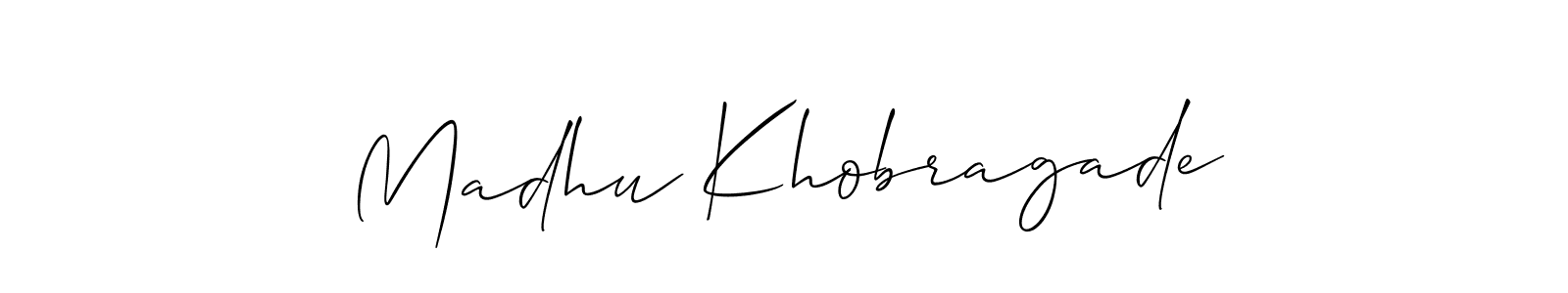 Also You can easily find your signature by using the search form. We will create Madhu Khobragade name handwritten signature images for you free of cost using Allison_Script sign style. Madhu Khobragade signature style 2 images and pictures png