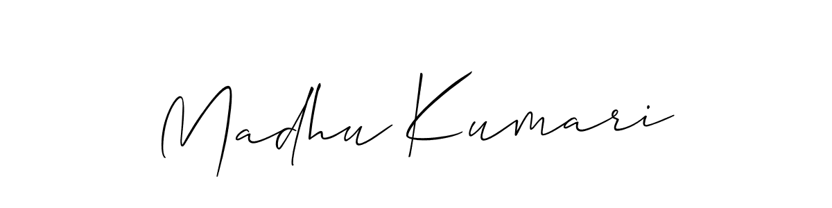 Also You can easily find your signature by using the search form. We will create Madhu Kumari name handwritten signature images for you free of cost using Allison_Script sign style. Madhu Kumari signature style 2 images and pictures png