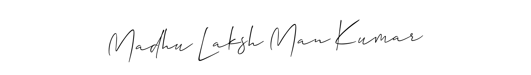 Allison_Script is a professional signature style that is perfect for those who want to add a touch of class to their signature. It is also a great choice for those who want to make their signature more unique. Get Madhu Laksh Man Kumar name to fancy signature for free. Madhu Laksh Man Kumar signature style 2 images and pictures png