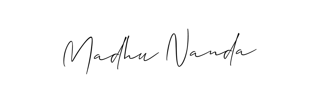 Allison_Script is a professional signature style that is perfect for those who want to add a touch of class to their signature. It is also a great choice for those who want to make their signature more unique. Get Madhu Nanda name to fancy signature for free. Madhu Nanda signature style 2 images and pictures png