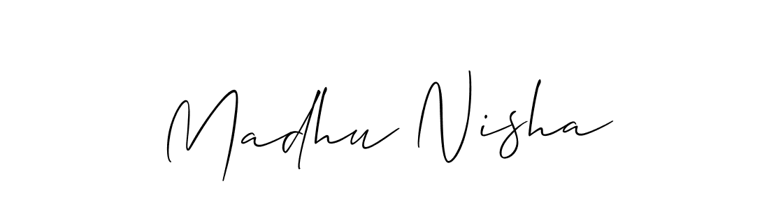 How to make Madhu Nisha name signature. Use Allison_Script style for creating short signs online. This is the latest handwritten sign. Madhu Nisha signature style 2 images and pictures png