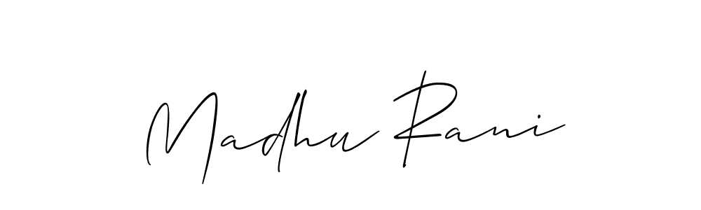 Similarly Allison_Script is the best handwritten signature design. Signature creator online .You can use it as an online autograph creator for name Madhu Rani. Madhu Rani signature style 2 images and pictures png