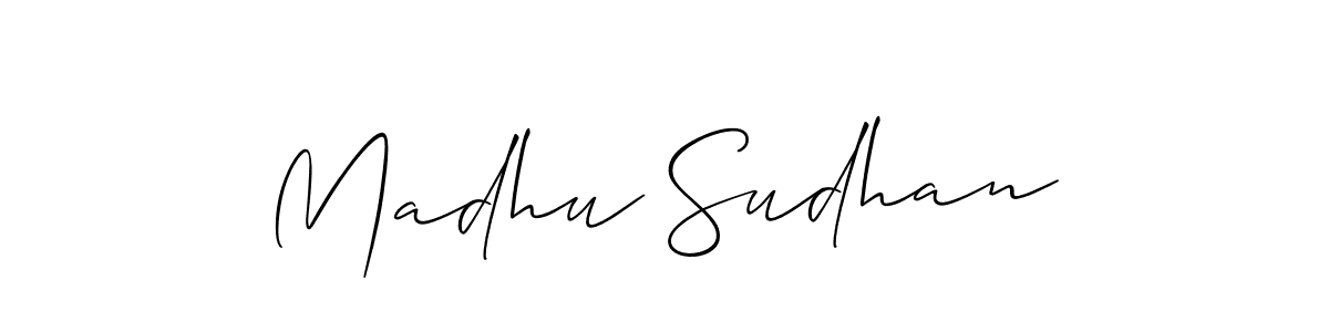 Make a beautiful signature design for name Madhu Sudhan. With this signature (Allison_Script) style, you can create a handwritten signature for free. Madhu Sudhan signature style 2 images and pictures png