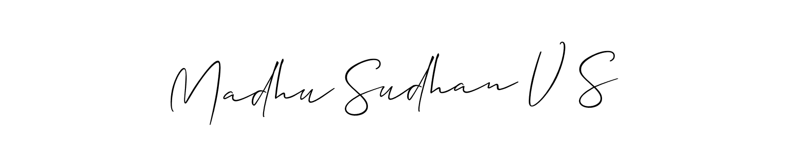 Design your own signature with our free online signature maker. With this signature software, you can create a handwritten (Allison_Script) signature for name Madhu Sudhan V S. Madhu Sudhan V S signature style 2 images and pictures png