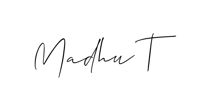 Similarly Allison_Script is the best handwritten signature design. Signature creator online .You can use it as an online autograph creator for name Madhu T. Madhu T signature style 2 images and pictures png