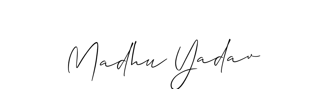 Also You can easily find your signature by using the search form. We will create Madhu Yadav name handwritten signature images for you free of cost using Allison_Script sign style. Madhu Yadav signature style 2 images and pictures png