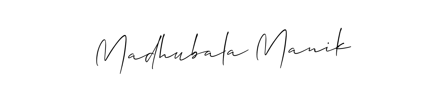 You should practise on your own different ways (Allison_Script) to write your name (Madhubala Manik) in signature. don't let someone else do it for you. Madhubala Manik signature style 2 images and pictures png