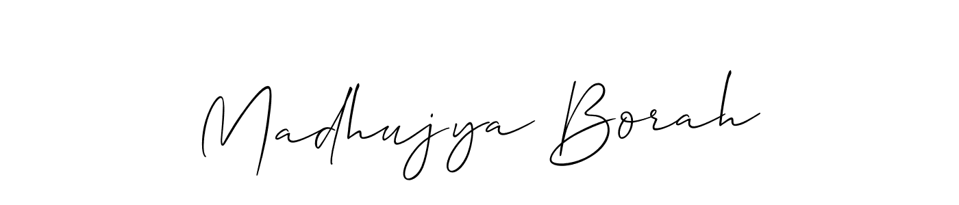 Allison_Script is a professional signature style that is perfect for those who want to add a touch of class to their signature. It is also a great choice for those who want to make their signature more unique. Get Madhujya Borah name to fancy signature for free. Madhujya Borah signature style 2 images and pictures png