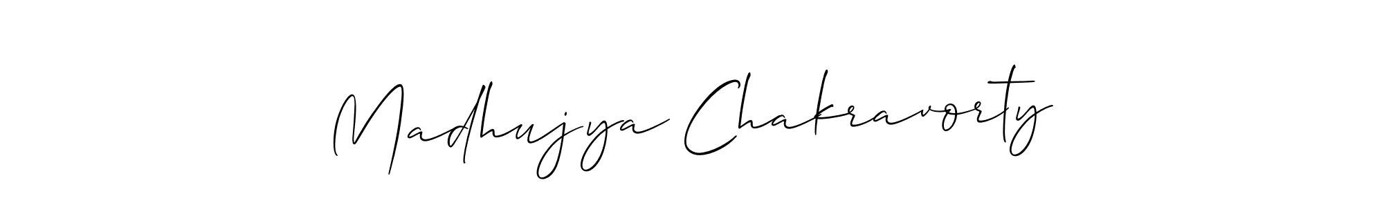 The best way (Allison_Script) to make a short signature is to pick only two or three words in your name. The name Madhujya Chakravorty include a total of six letters. For converting this name. Madhujya Chakravorty signature style 2 images and pictures png