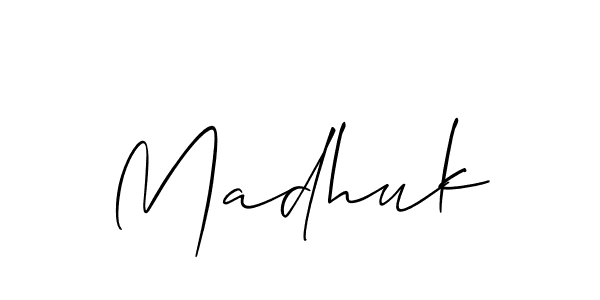 Use a signature maker to create a handwritten signature online. With this signature software, you can design (Allison_Script) your own signature for name Madhuk. Madhuk signature style 2 images and pictures png