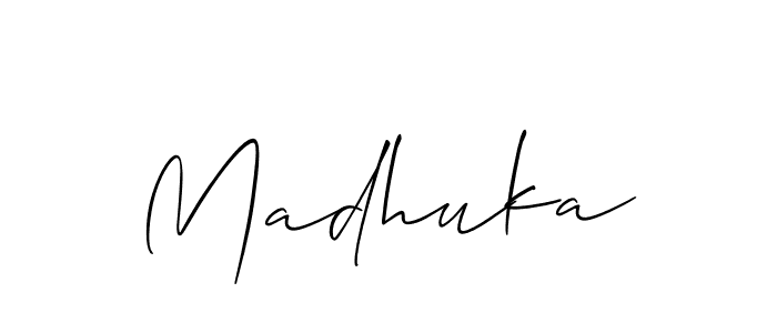 Make a beautiful signature design for name Madhuka. With this signature (Allison_Script) style, you can create a handwritten signature for free. Madhuka signature style 2 images and pictures png