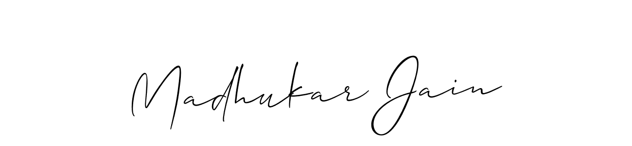 How to make Madhukar Jain name signature. Use Allison_Script style for creating short signs online. This is the latest handwritten sign. Madhukar Jain signature style 2 images and pictures png