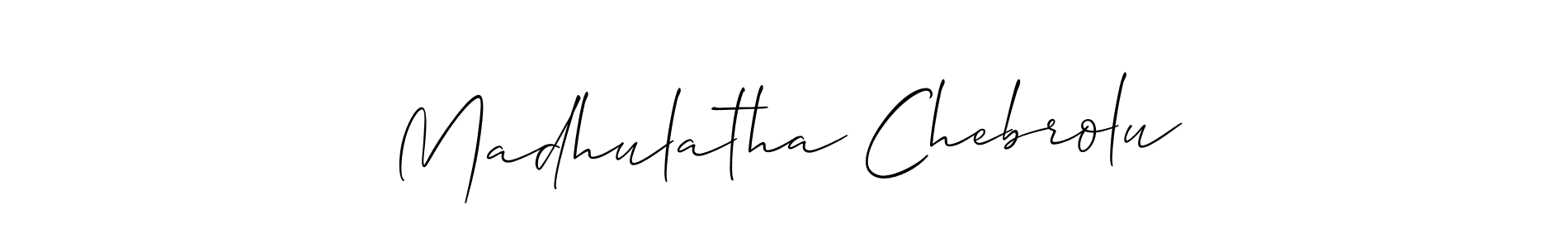 The best way (Allison_Script) to make a short signature is to pick only two or three words in your name. The name Madhulatha Chebrolu include a total of six letters. For converting this name. Madhulatha Chebrolu signature style 2 images and pictures png