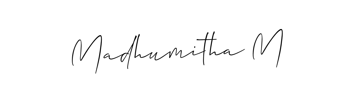 Use a signature maker to create a handwritten signature online. With this signature software, you can design (Allison_Script) your own signature for name Madhumitha M. Madhumitha M signature style 2 images and pictures png