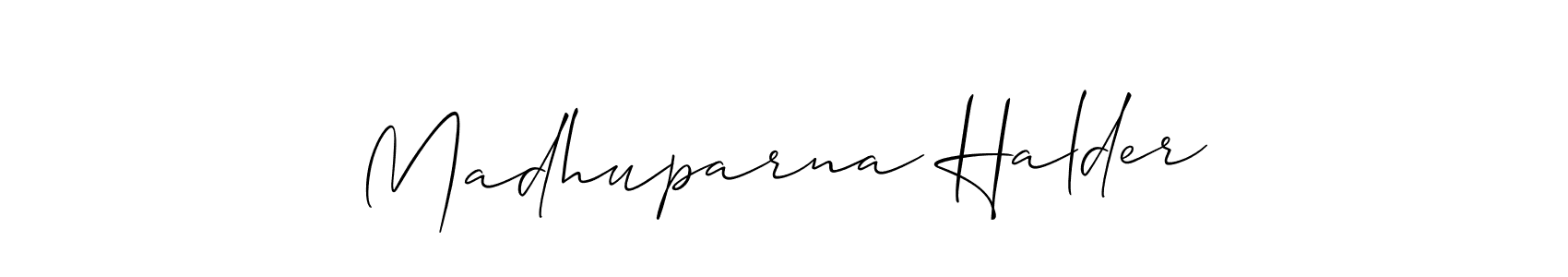 The best way (Allison_Script) to make a short signature is to pick only two or three words in your name. The name Madhuparna Halder include a total of six letters. For converting this name. Madhuparna Halder signature style 2 images and pictures png