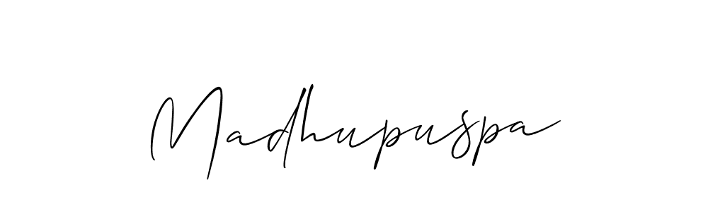 Similarly Allison_Script is the best handwritten signature design. Signature creator online .You can use it as an online autograph creator for name Madhupuspa. Madhupuspa signature style 2 images and pictures png
