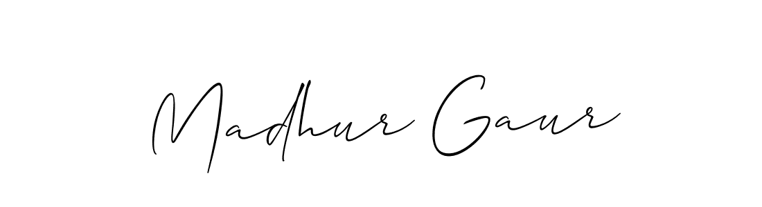 How to make Madhur Gaur name signature. Use Allison_Script style for creating short signs online. This is the latest handwritten sign. Madhur Gaur signature style 2 images and pictures png